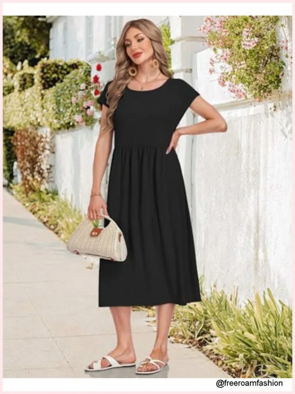 Women's Summer Short Sleeve Midi Dress with Pockets Loose Fit